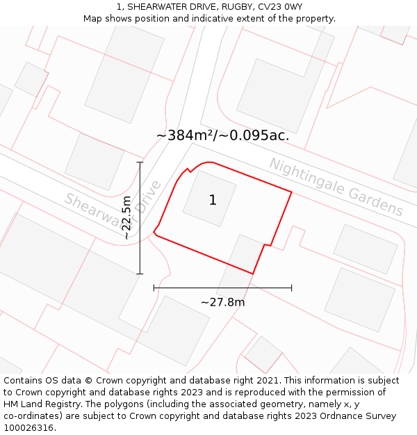 1, SHEARWATER DRIVE, RUGBY, CV23 0WY: Plot and title map