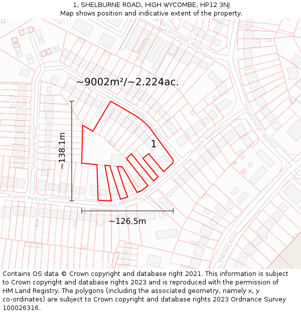 1, SHELBURNE ROAD, HIGH WYCOMBE, HP12 3NJ: Plot and title map