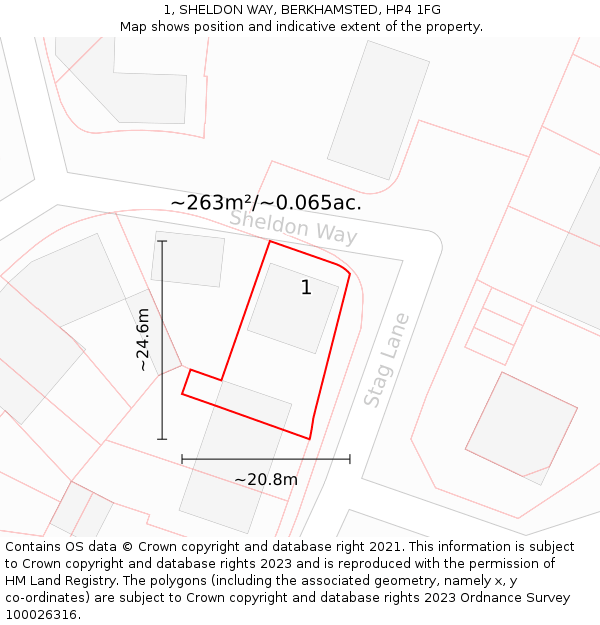 1, SHELDON WAY, BERKHAMSTED, HP4 1FG: Plot and title map