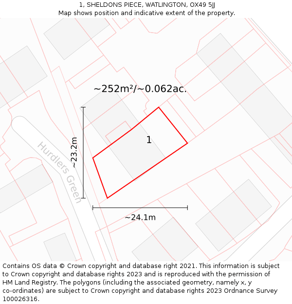 1, SHELDONS PIECE, WATLINGTON, OX49 5JJ: Plot and title map