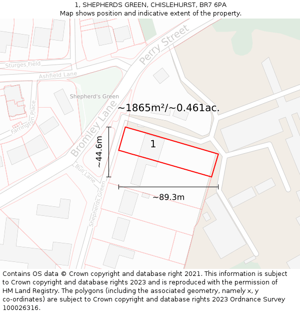 1, SHEPHERDS GREEN, CHISLEHURST, BR7 6PA: Plot and title map