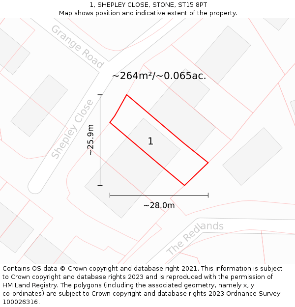 1, SHEPLEY CLOSE, STONE, ST15 8PT: Plot and title map