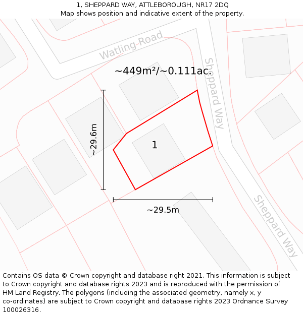 1, SHEPPARD WAY, ATTLEBOROUGH, NR17 2DQ: Plot and title map