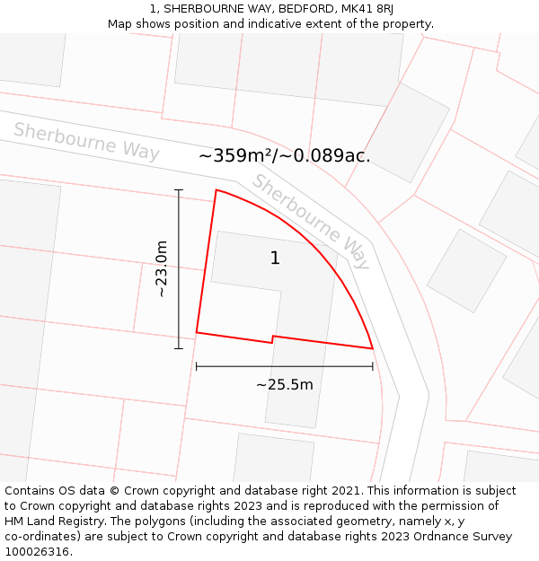 1, SHERBOURNE WAY, BEDFORD, MK41 8RJ: Plot and title map