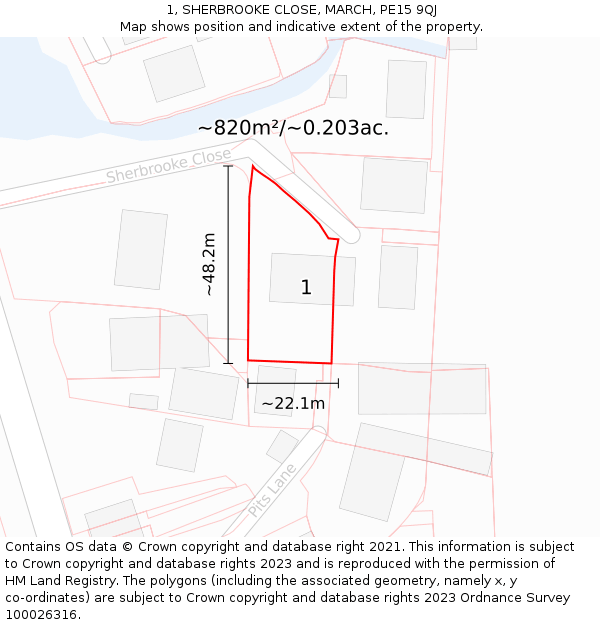 1, SHERBROOKE CLOSE, MARCH, PE15 9QJ: Plot and title map