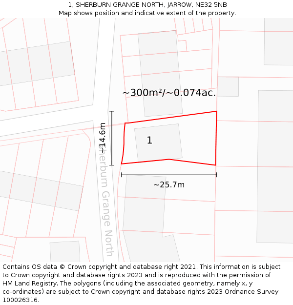 1, SHERBURN GRANGE NORTH, JARROW, NE32 5NB: Plot and title map