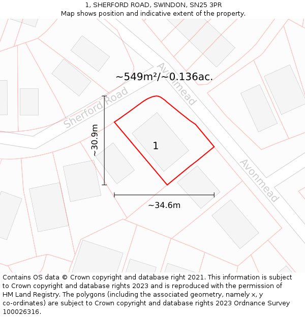 1, SHERFORD ROAD, SWINDON, SN25 3PR: Plot and title map