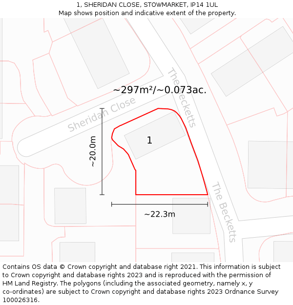 1, SHERIDAN CLOSE, STOWMARKET, IP14 1UL: Plot and title map