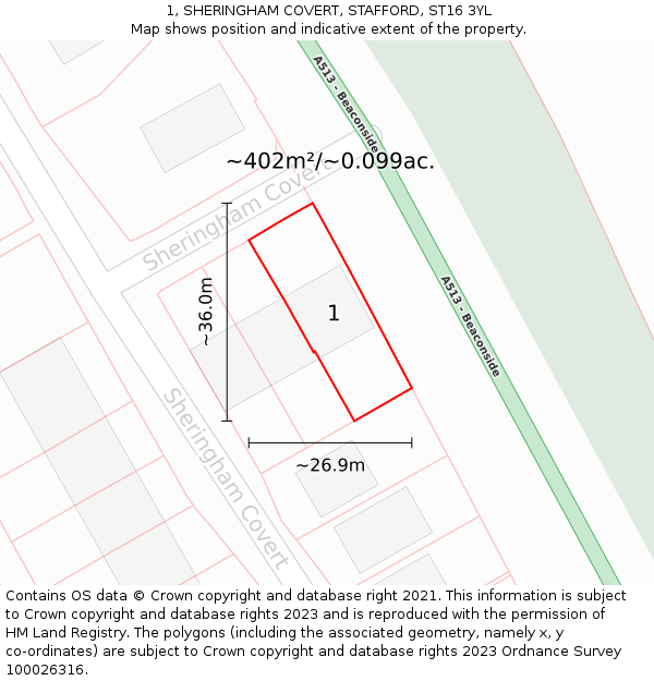 1, SHERINGHAM COVERT, STAFFORD, ST16 3YL: Plot and title map