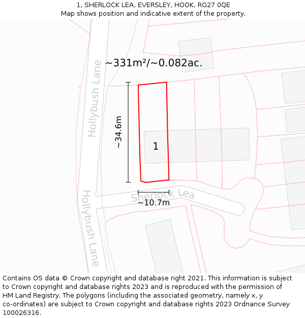 1, SHERLOCK LEA, EVERSLEY, HOOK, RG27 0QE: Plot and title map