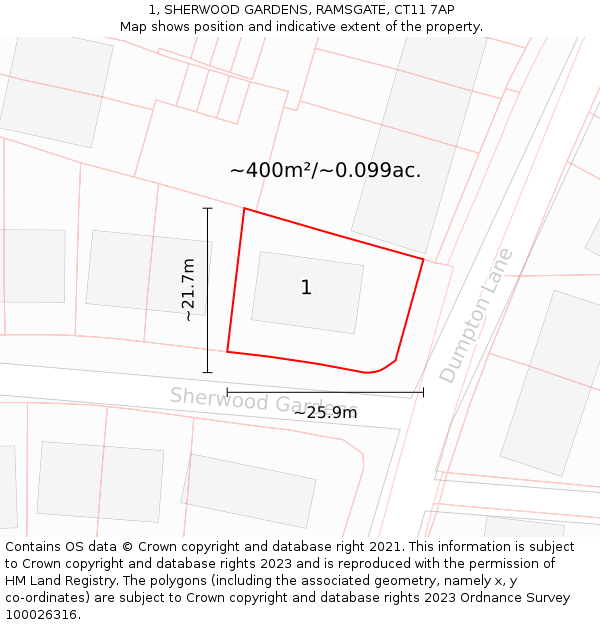 1, SHERWOOD GARDENS, RAMSGATE, CT11 7AP: Plot and title map