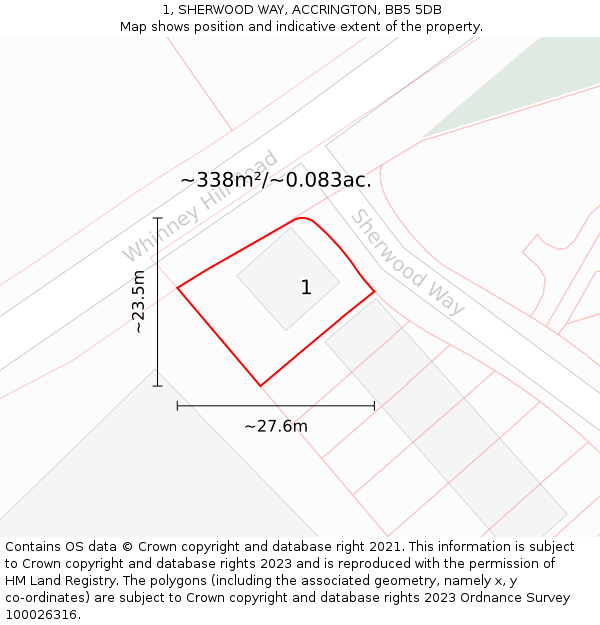 1, SHERWOOD WAY, ACCRINGTON, BB5 5DB: Plot and title map