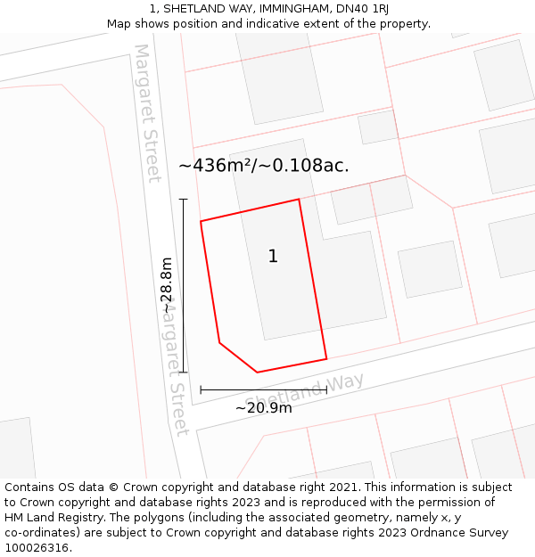 1, SHETLAND WAY, IMMINGHAM, DN40 1RJ: Plot and title map