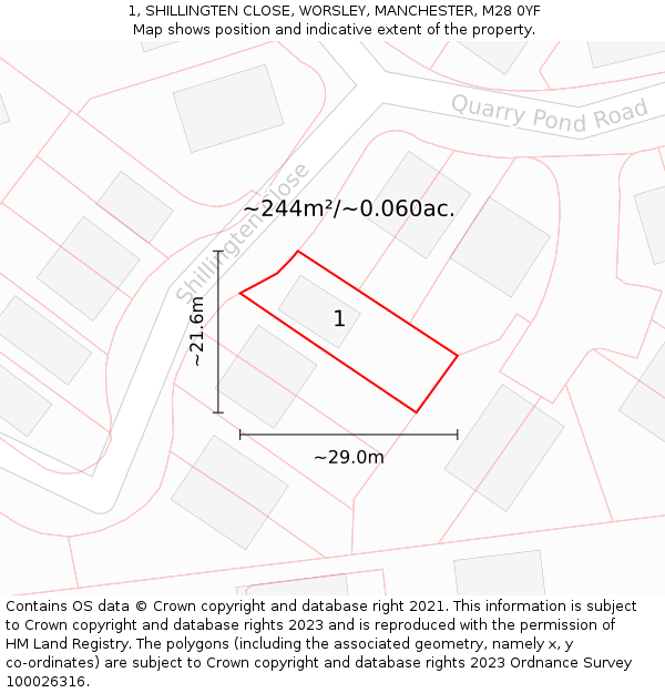 1, SHILLINGTEN CLOSE, WORSLEY, MANCHESTER, M28 0YF: Plot and title map