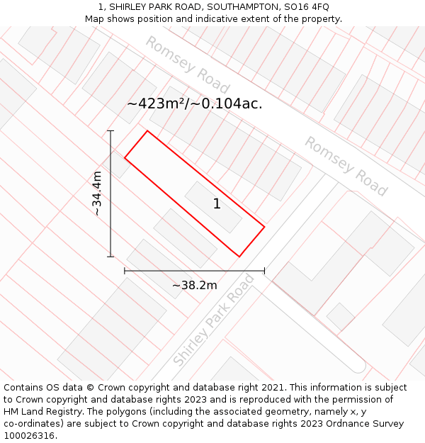 1, SHIRLEY PARK ROAD, SOUTHAMPTON, SO16 4FQ: Plot and title map