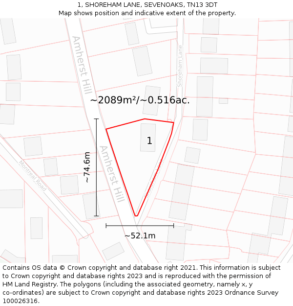 1, SHOREHAM LANE, SEVENOAKS, TN13 3DT: Plot and title map