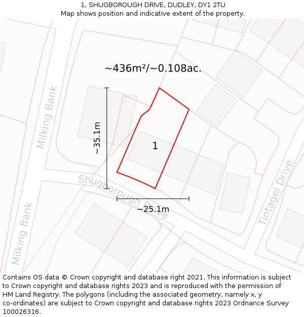 1, SHUGBOROUGH DRIVE, DUDLEY, DY1 2TU: Plot and title map