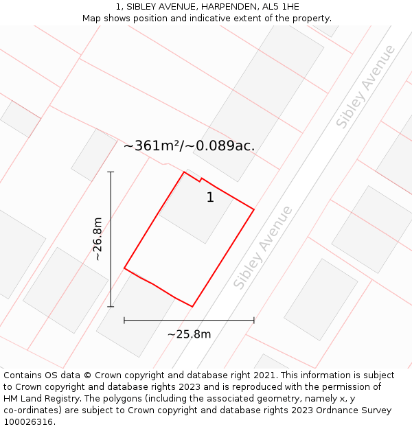 1, SIBLEY AVENUE, HARPENDEN, AL5 1HE: Plot and title map