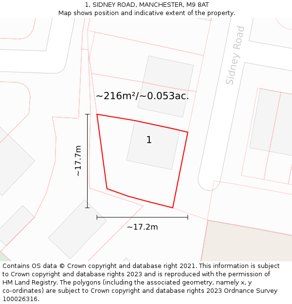 1, SIDNEY ROAD, MANCHESTER, M9 8AT: Plot and title map