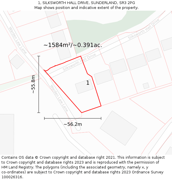 1, SILKSWORTH HALL DRIVE, SUNDERLAND, SR3 2PG: Plot and title map