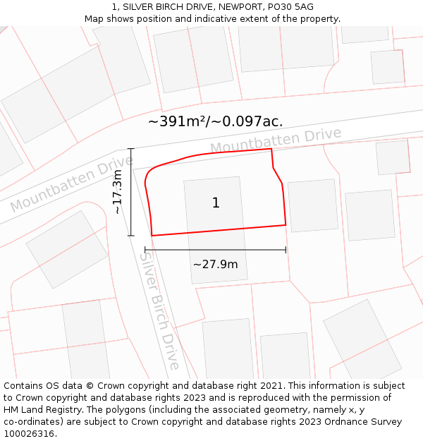 1, SILVER BIRCH DRIVE, NEWPORT, PO30 5AG: Plot and title map