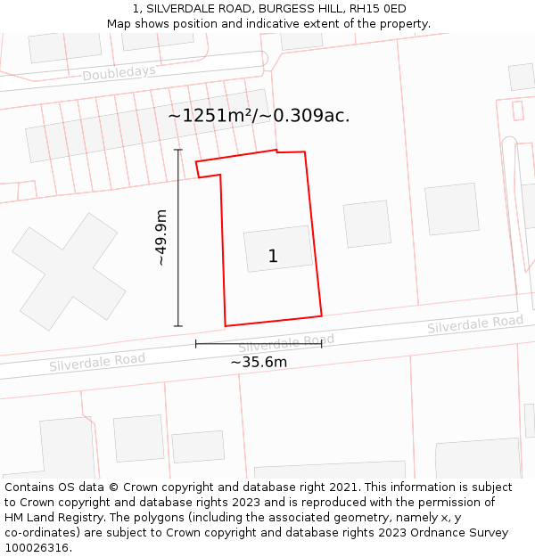 1, SILVERDALE ROAD, BURGESS HILL, RH15 0ED: Plot and title map