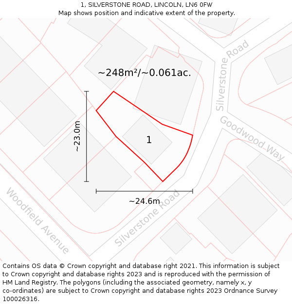 1, SILVERSTONE ROAD, LINCOLN, LN6 0FW: Plot and title map