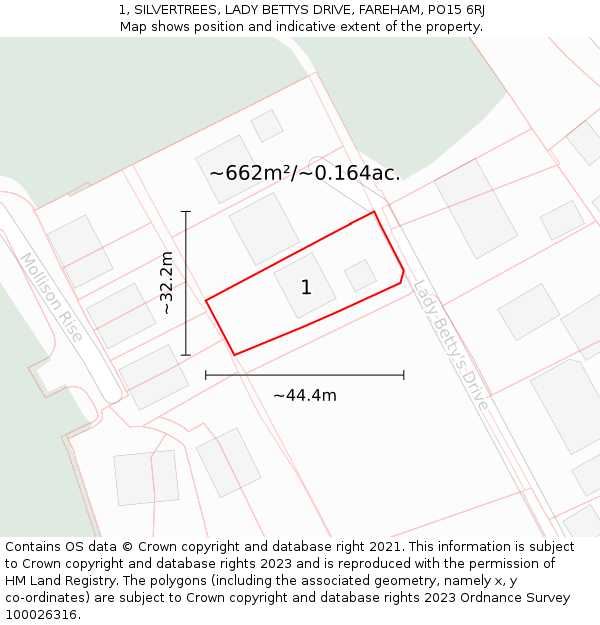 1, SILVERTREES, LADY BETTYS DRIVE, FAREHAM, PO15 6RJ: Plot and title map