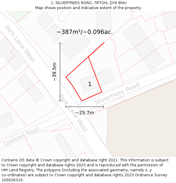 1, SILVERTREES ROAD, TIPTON, DY4 8NH: Plot and title map