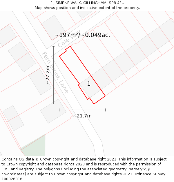 1, SIMENE WALK, GILLINGHAM, SP8 4FU: Plot and title map