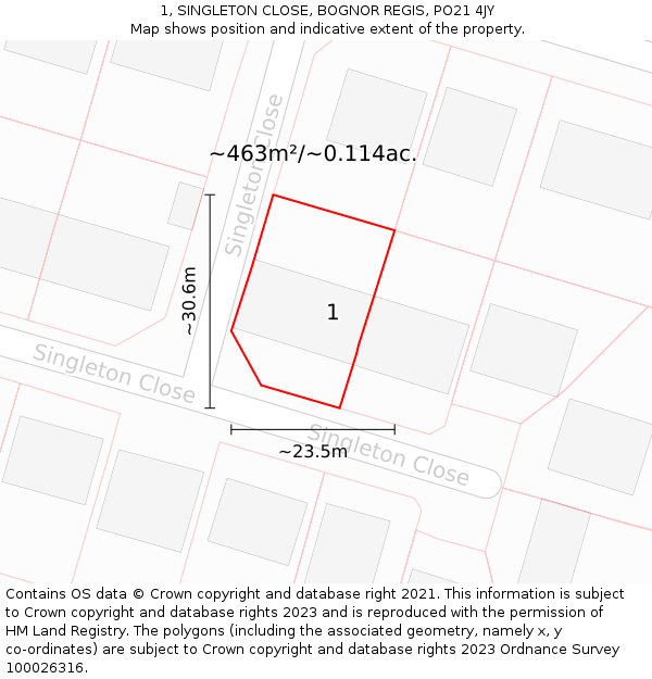 1, SINGLETON CLOSE, BOGNOR REGIS, PO21 4JY: Plot and title map