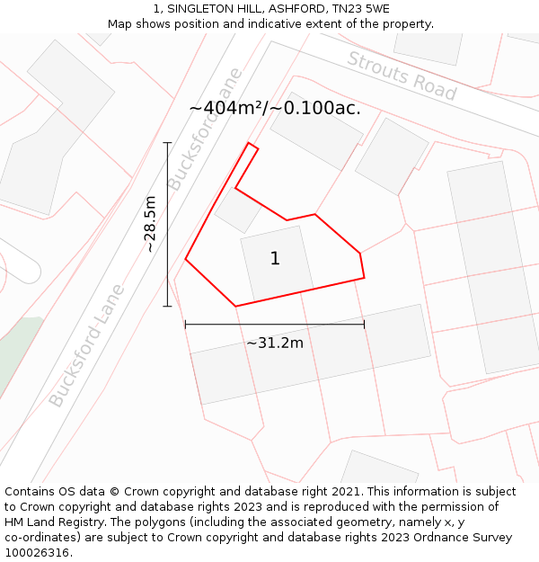 1, SINGLETON HILL, ASHFORD, TN23 5WE: Plot and title map