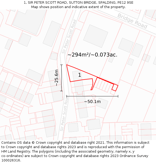 1, SIR PETER SCOTT ROAD, SUTTON BRIDGE, SPALDING, PE12 9SE: Plot and title map