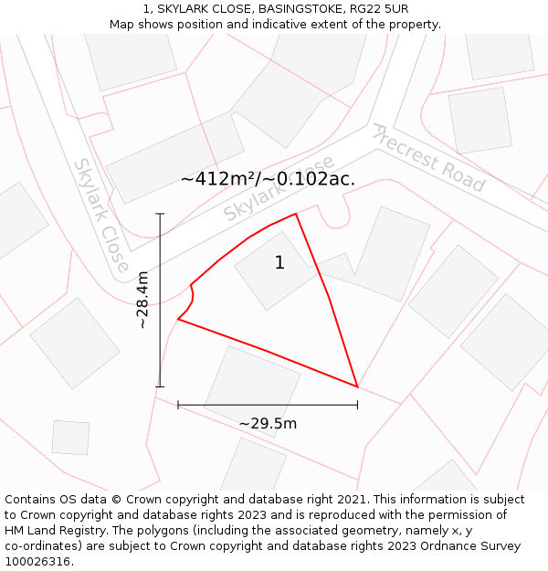 1, SKYLARK CLOSE, BASINGSTOKE, RG22 5UR: Plot and title map