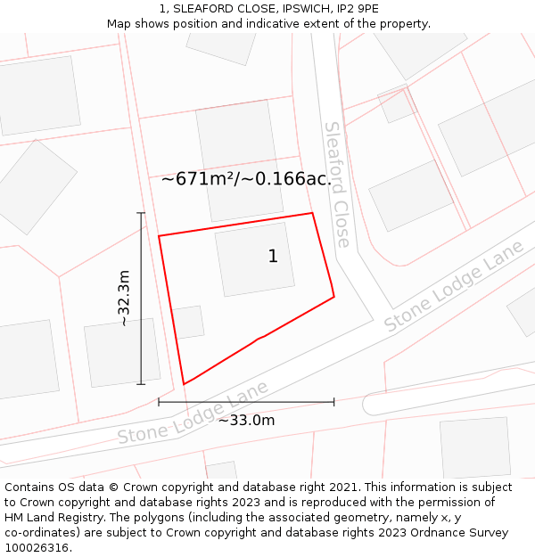 1, SLEAFORD CLOSE, IPSWICH, IP2 9PE: Plot and title map