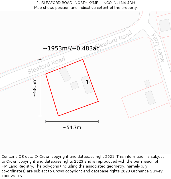 1, SLEAFORD ROAD, NORTH KYME, LINCOLN, LN4 4DH: Plot and title map