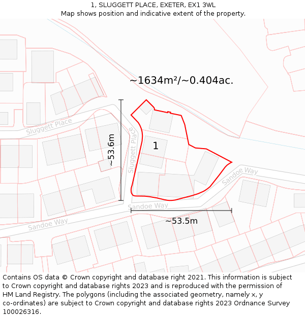 1, SLUGGETT PLACE, EXETER, EX1 3WL: Plot and title map