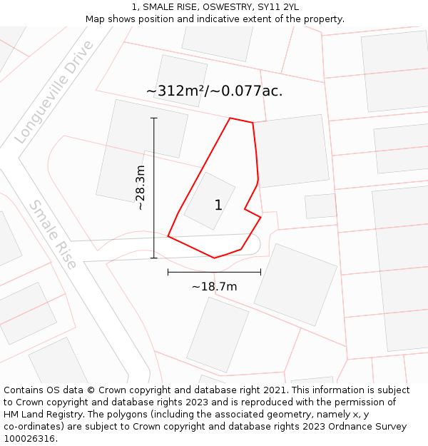 1, SMALE RISE, OSWESTRY, SY11 2YL: Plot and title map