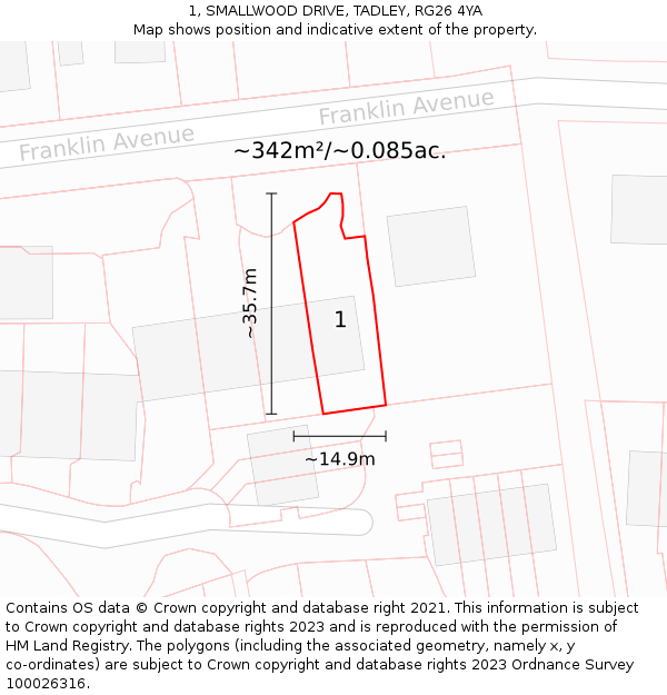 1, SMALLWOOD DRIVE, TADLEY, RG26 4YA: Plot and title map