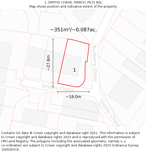 1, SMITHS CHASE, MARCH, PE15 8QL: Plot and title map