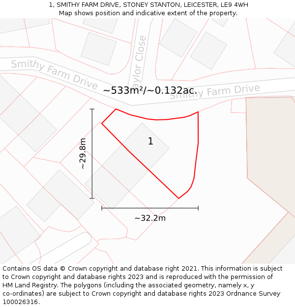 1, SMITHY FARM DRIVE, STONEY STANTON, LEICESTER, LE9 4WH: Plot and title map