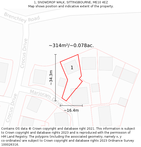 1, SNOWDROP WALK, SITTINGBOURNE, ME10 4EZ: Plot and title map