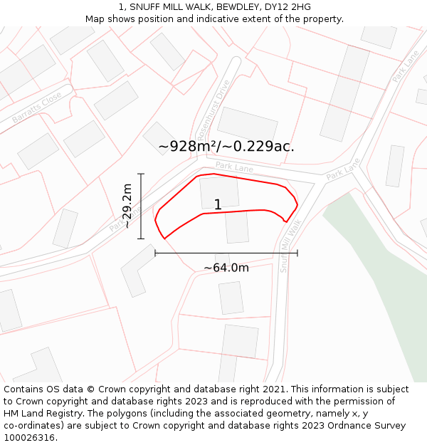 1, SNUFF MILL WALK, BEWDLEY, DY12 2HG: Plot and title map