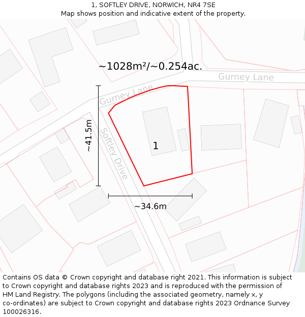 1, SOFTLEY DRIVE, NORWICH, NR4 7SE: Plot and title map