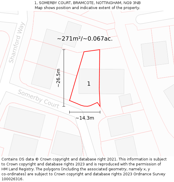 1, SOMERBY COURT, BRAMCOTE, NOTTINGHAM, NG9 3NB: Plot and title map