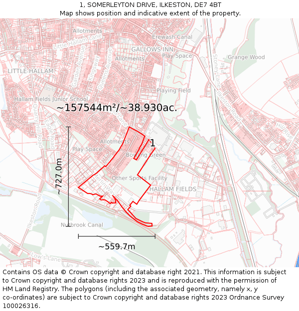 1, SOMERLEYTON DRIVE, ILKESTON, DE7 4BT: Plot and title map