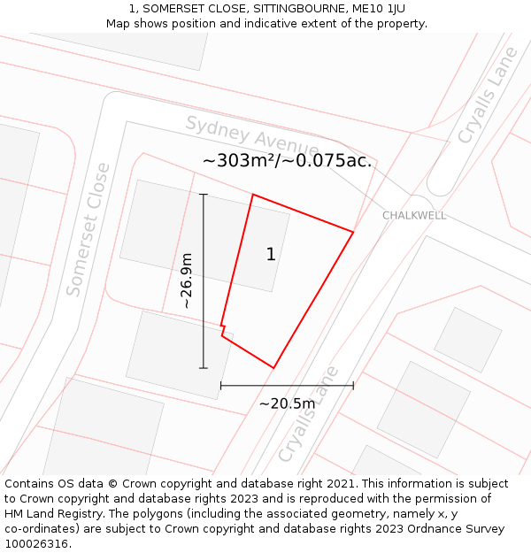 1, SOMERSET CLOSE, SITTINGBOURNE, ME10 1JU: Plot and title map