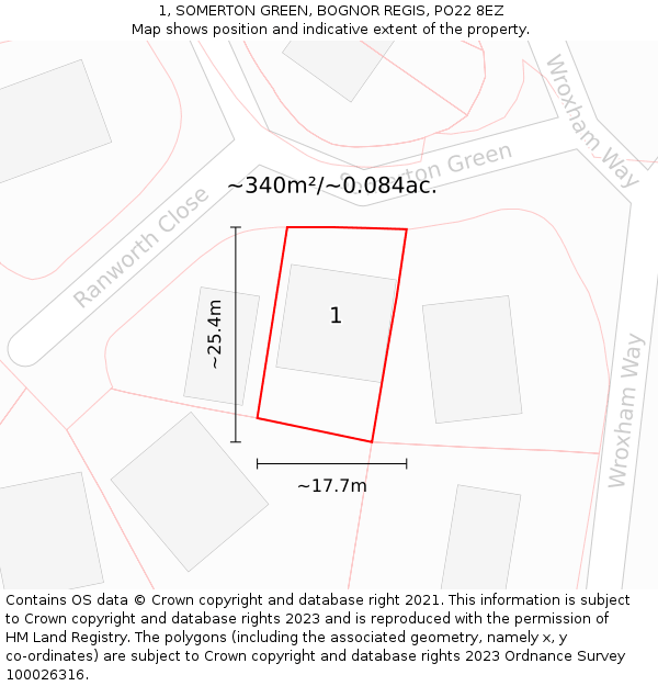 1, SOMERTON GREEN, BOGNOR REGIS, PO22 8EZ: Plot and title map