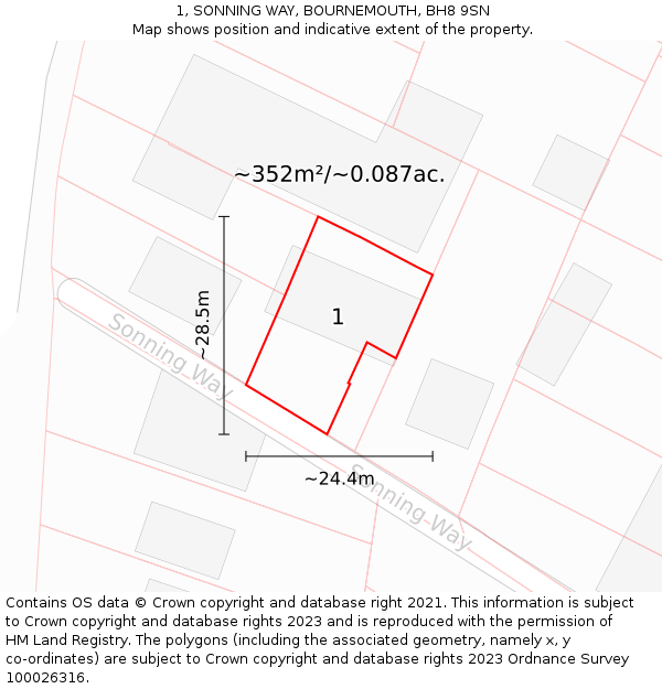 1, SONNING WAY, BOURNEMOUTH, BH8 9SN: Plot and title map