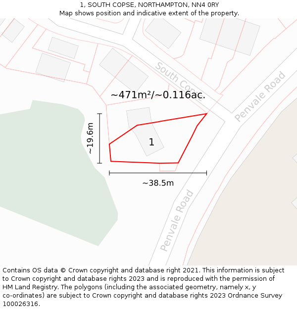 1, SOUTH COPSE, NORTHAMPTON, NN4 0RY: Plot and title map